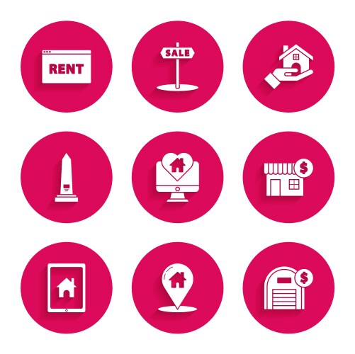 Set monitor with house in heart shape map pointer vector image