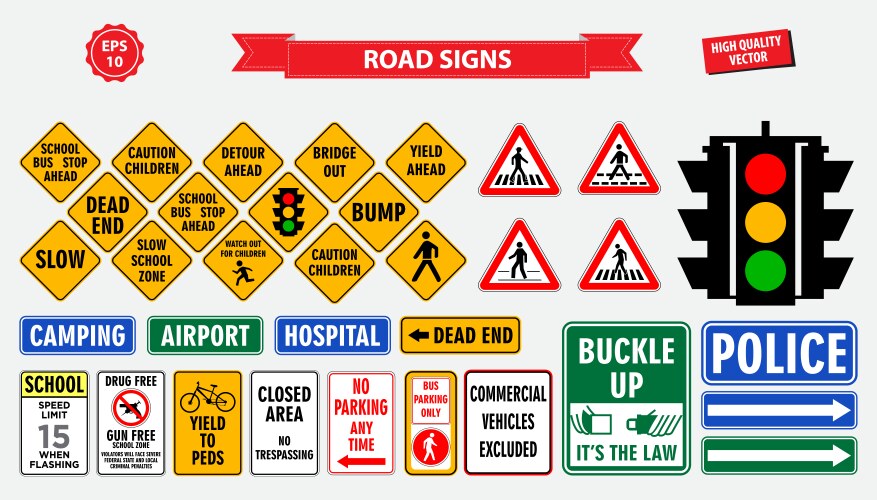 Road signs icons set Royalty Free Vector Image