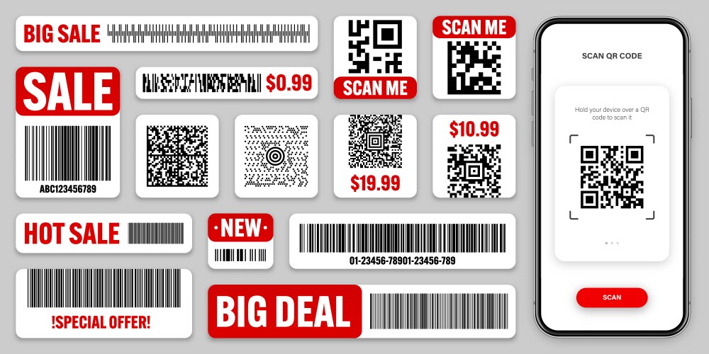 Product barcodes and qr codes smartphone vector image