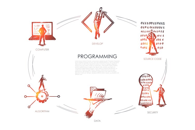 Programming develop source code security data vector image