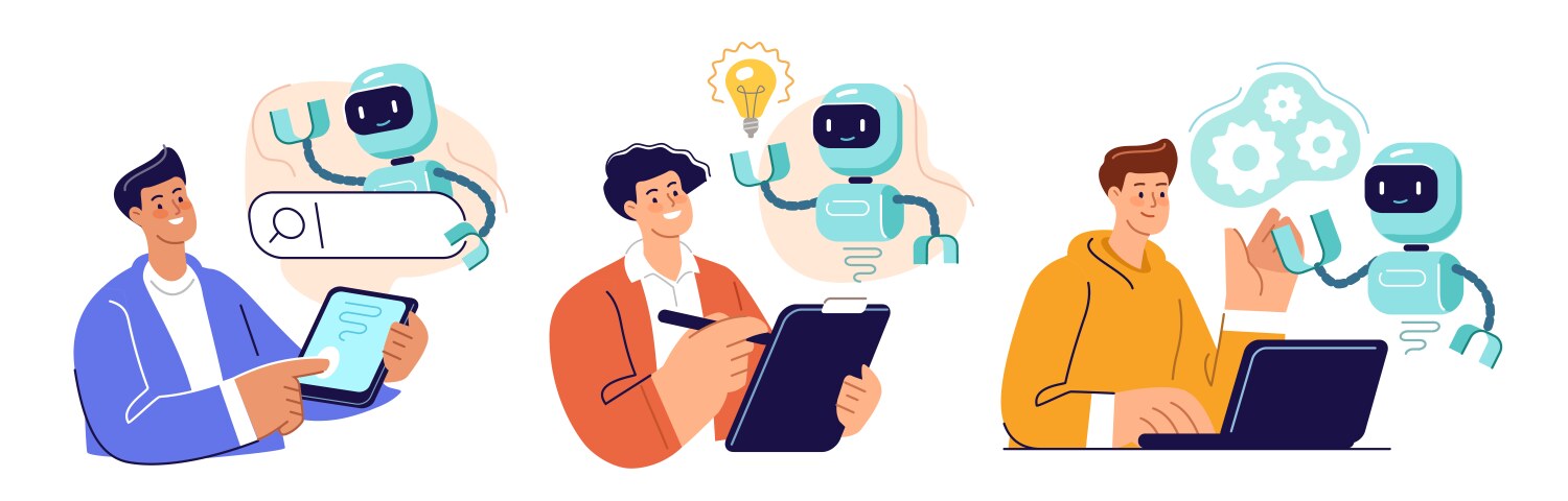 Robot with artificial intelligence and people vector image