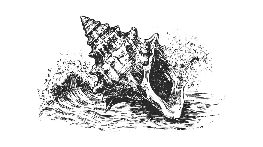 Seashell Wave Sketch Vector Image