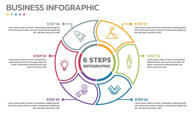 Visual data presentation cycle diagram with 6 vector image
