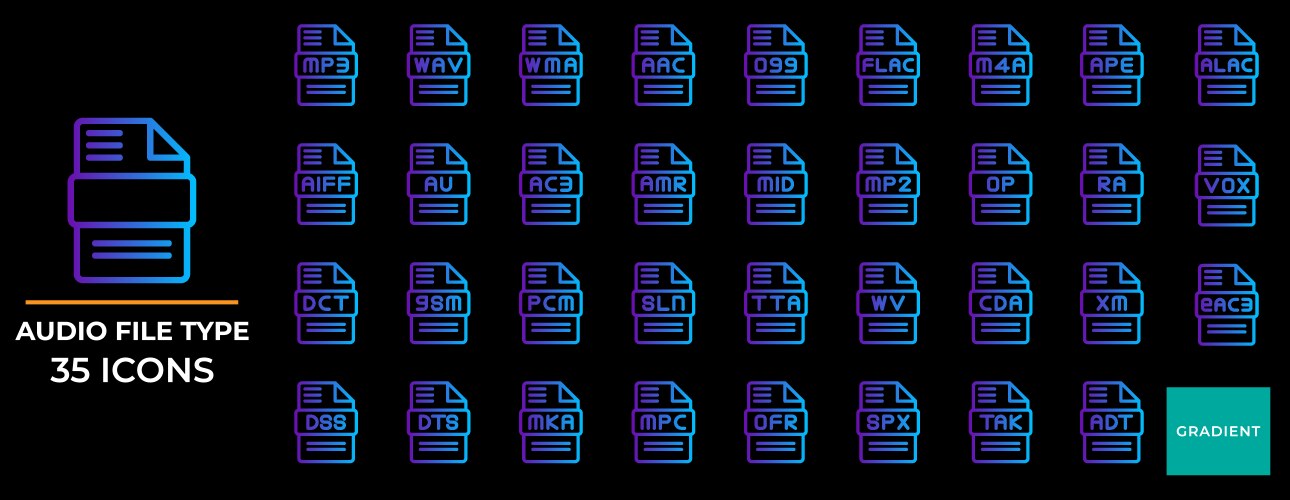 Audio document files type set with gradient style vector image