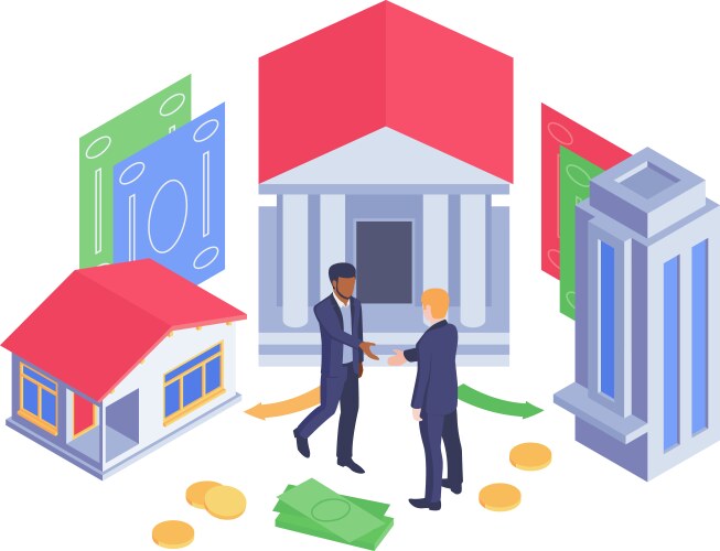 Online banking process with hands holding bank Vector Image