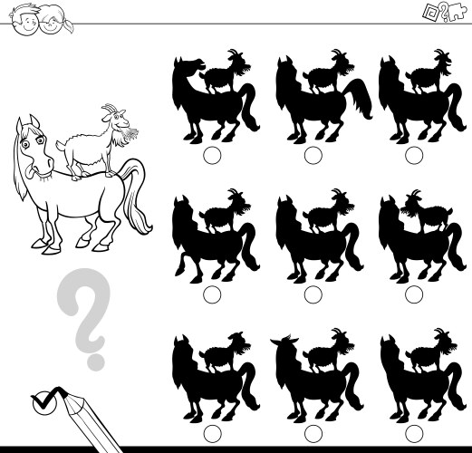Farm Animal Shadow Matching Game Vector Image