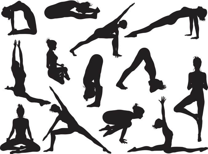 Yoga Woman Silhouettes - Diverse Poses Vector Image