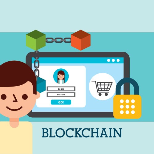 Man and tablet virtual wallet bitcoin blockchain vector image