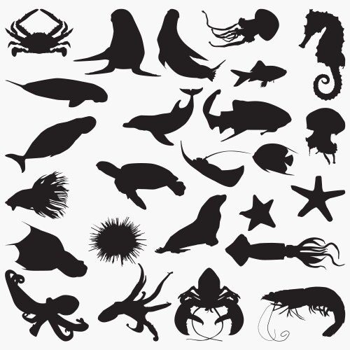 Sea Animal Silhouettes Vector Image