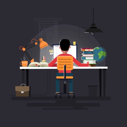Man Working on Computer at Desk vector image