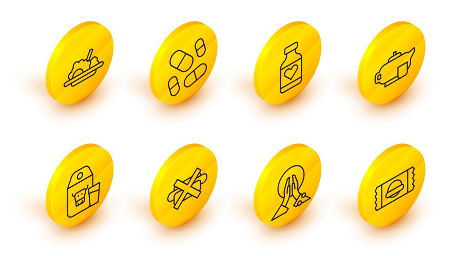 Set line sports nutrition meditation no junk food vector image