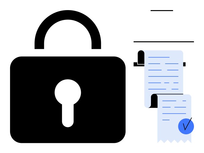 Secure document verification with lock symbol vector image