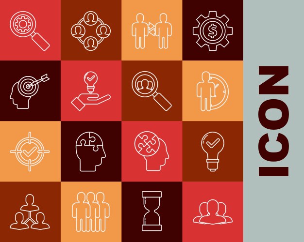 Set line users group light bulb and check mark vector image