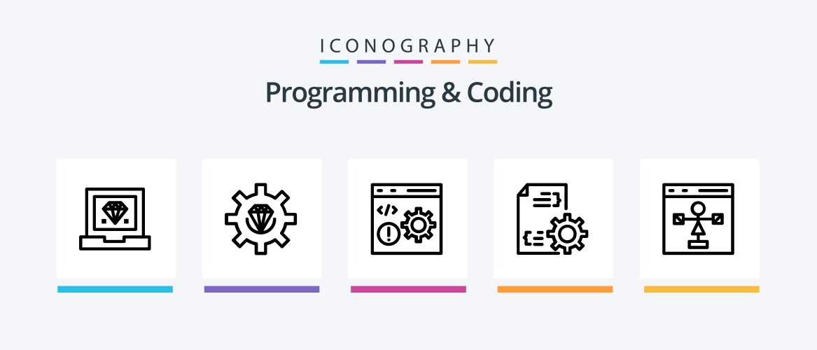Programming and coding line 5 icon pack including vector image