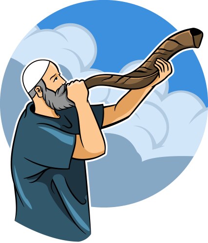 Jewish Man Blowing Shofar Vector Image