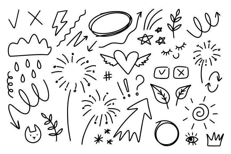 Doodle elements on isolated white background hand Vector Image