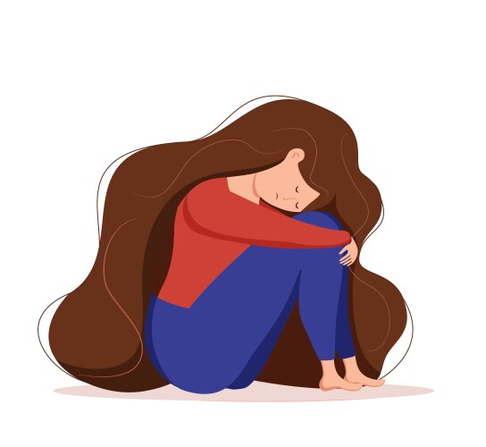 Depressed sad lonely woman in anxiety sorrow vector image