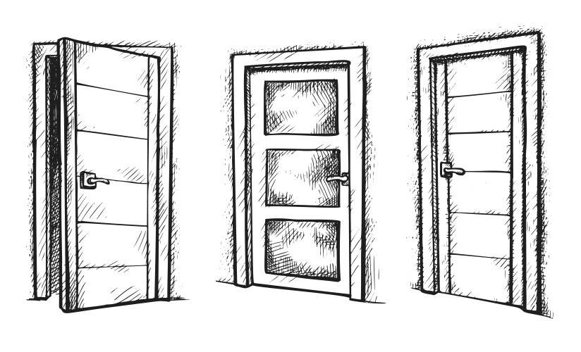 Black & White Door Sketch Set Vector Image