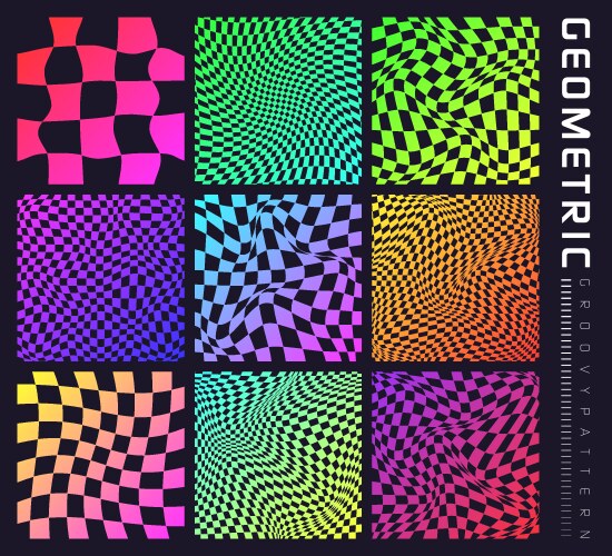 Groovy checkered pattern colorful distorted tiled vector image