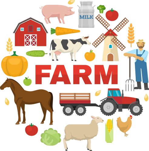 Farmer and his farm Royalty Free Vector Image - VectorStock