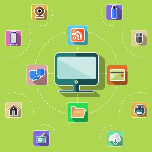 Flat design set with web computer mobile icons vector image