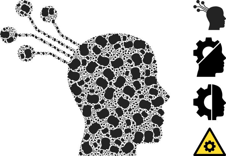 Brain machine interface icon recursion mosaic vector image