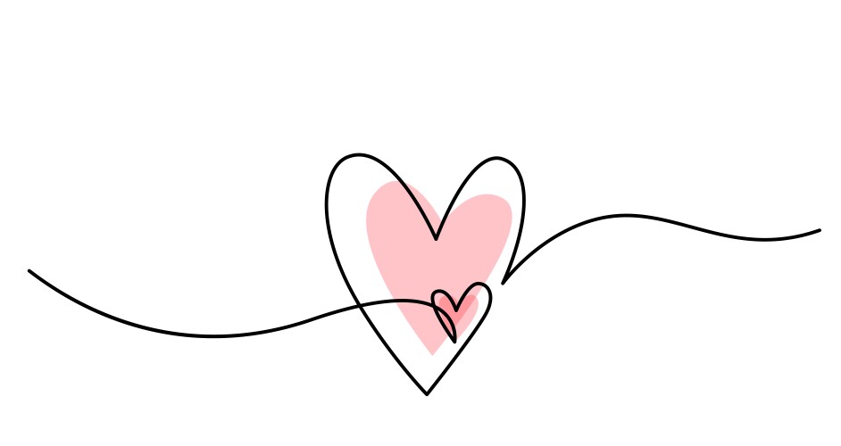 Two hearts in simple one line style and color vector image