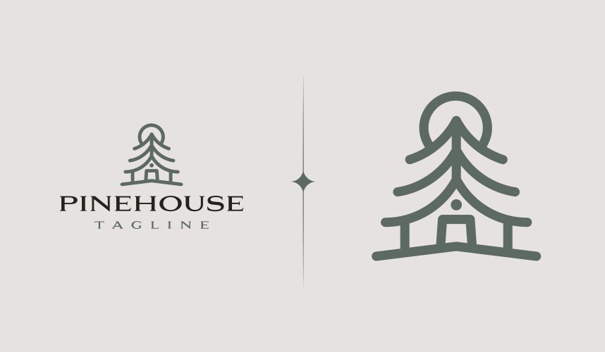 Pine house home tree logo universal Royalty Free Vector