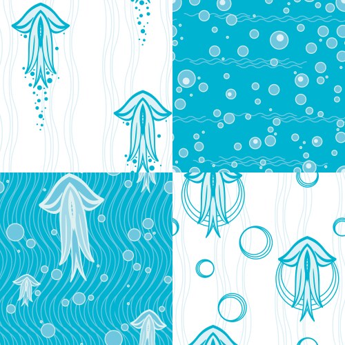 Four simple patterns with jellyfish vector image