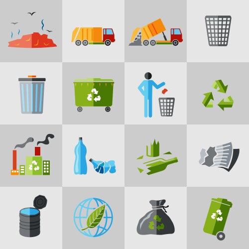 Different recycling garbage waste types sorting Vector Image