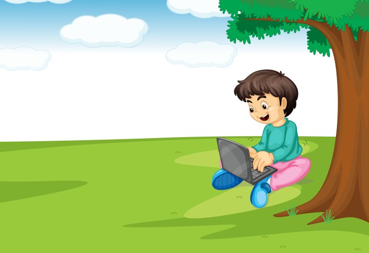 A boy and laptop Vector Image