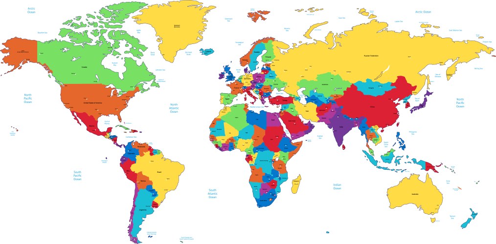 Multicolored detailed world map vector image