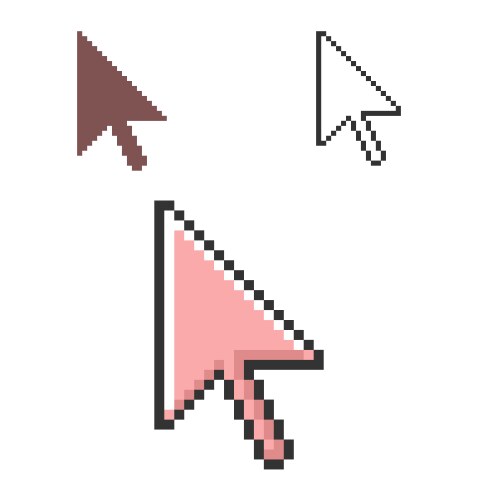 Pixel icon pointer arrow in three variants vector image