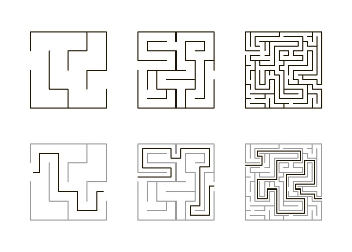 Labyrinth game different levels logic challenge vector image