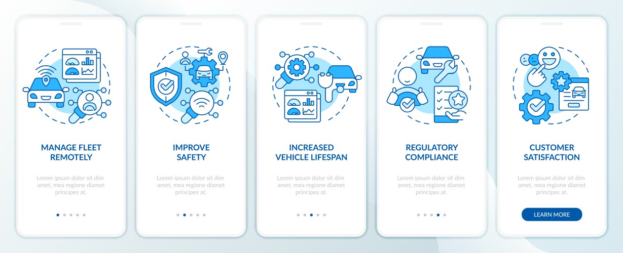 Vehicle inspections blue onboarding mobile app vector image