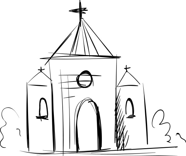 Black and White Church Sketch Vector Image