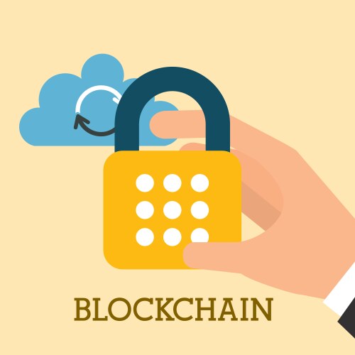 Hand cyber security cloud computing blockchain vector image