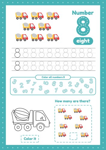 Learning numbers number 8 trace color counting vector image