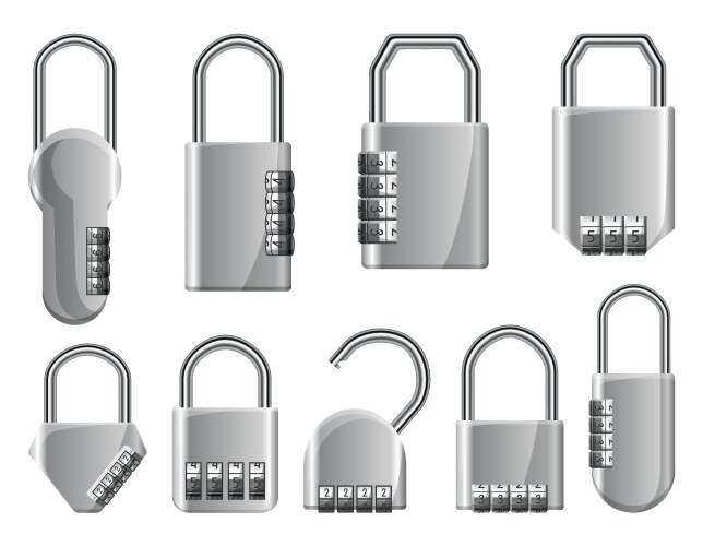 Code padlocks locks with combination password vector image