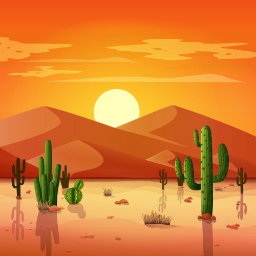 Desert Sunset Landscape Background – Royalty-Free Vector | VectorStock