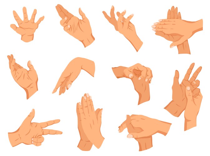 Set hands in different gestures hand signal Vector Image