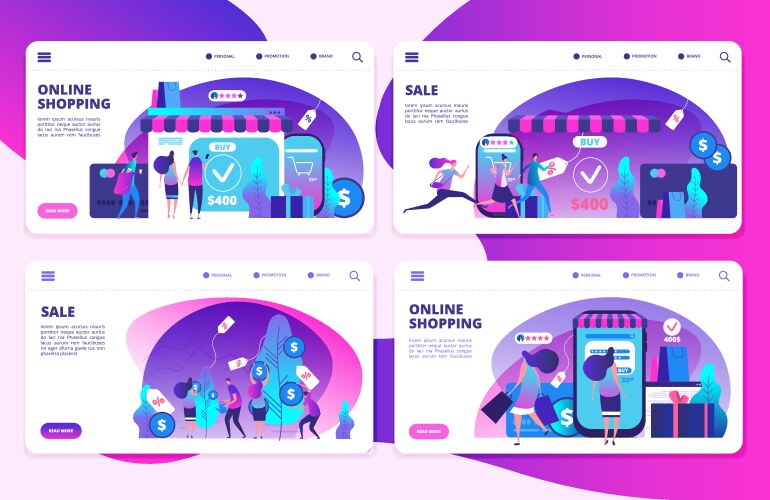 Shopping online sale landing page vector image