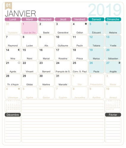 French calendar - january 2019 vector image