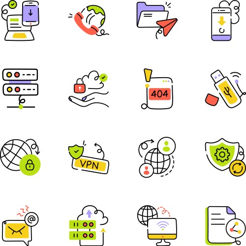 Set of networking sketchy icons vector image