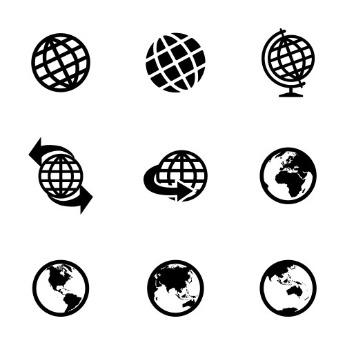 Globe earth icons set with reflection Royalty Free Vector