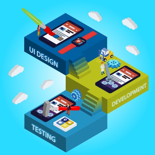 Flat 3d isometric ui design vector image