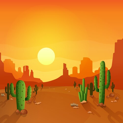 Desert landscape background with cactuses Vector Image