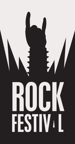 Rock hand sign silhouette and words festival vector image