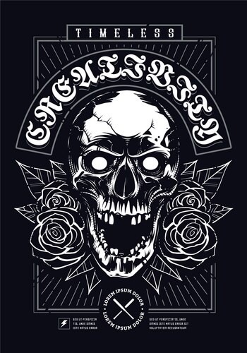 Mad Skull with Rose Grunge Print Vector Image