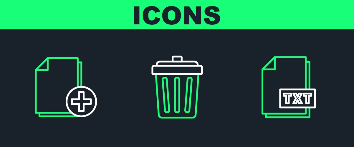 Set line txt file document add new and trash can vector image
